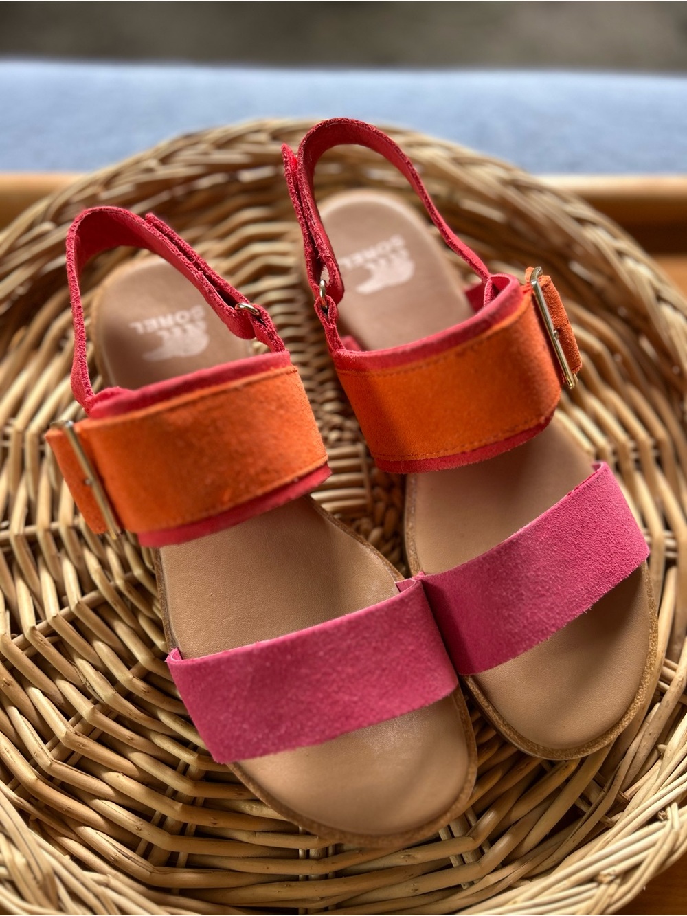 Sorel Women’s 7 Colorblock Pink & Orange Suede Strappy Sandals